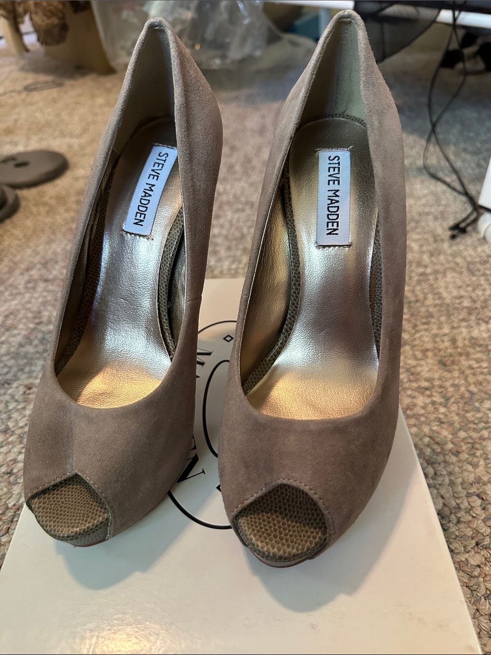 Steve Madden Taupe Suede Peep-Toe Heels